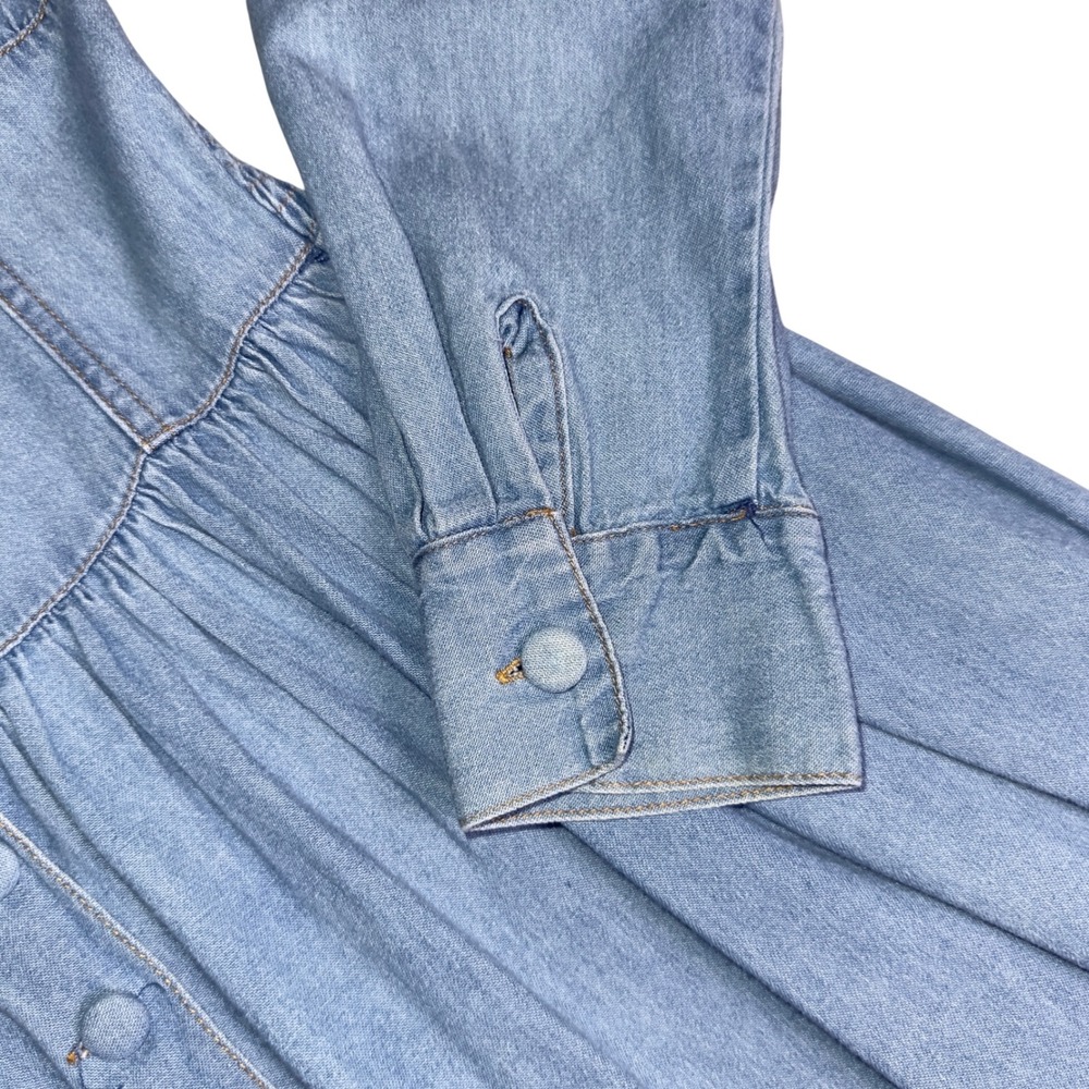 VTG 90s Styleworks Denim Midi Dress 8 Long Sleeve Button Front Western Prairie * - Picture 11 of 14